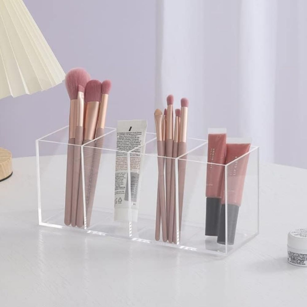 At Home Acrylic 4 Section Makeup Brush Holder